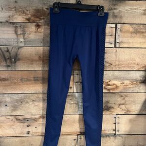 Marika dark blue full length leggings with black diamond side stripes - M